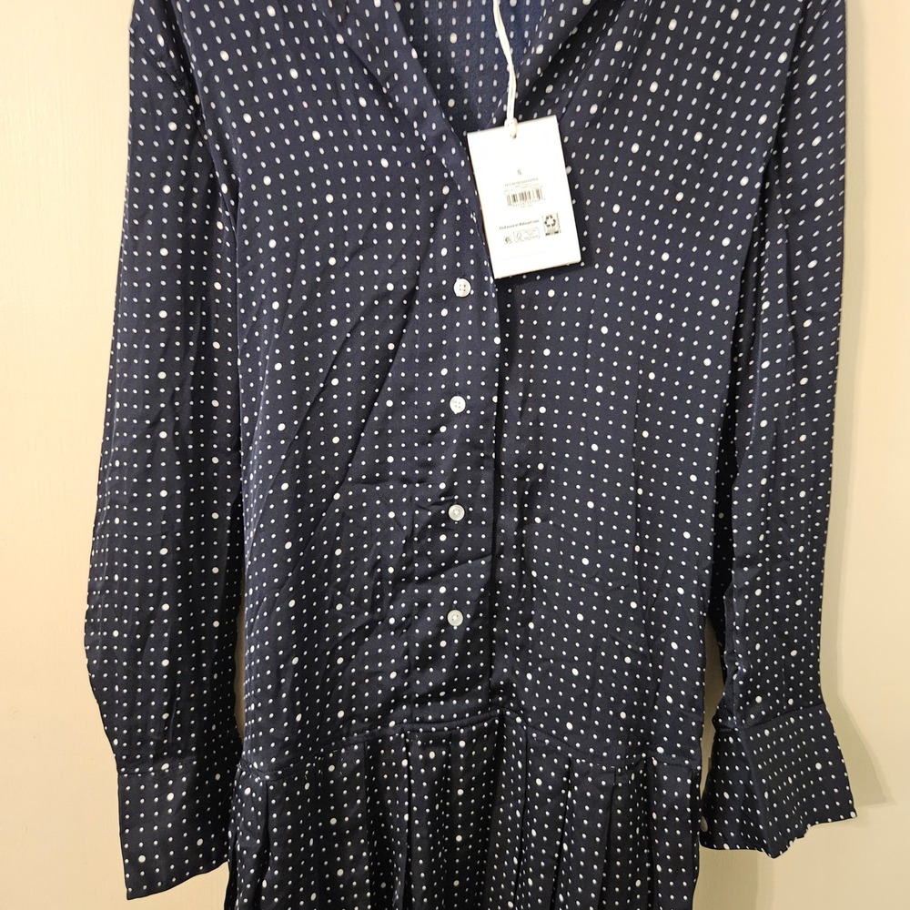 FREE ASSEMBLY Darkest Navy Polka Dot Pleated Shirt Dress Size S - Picture 4 of 7